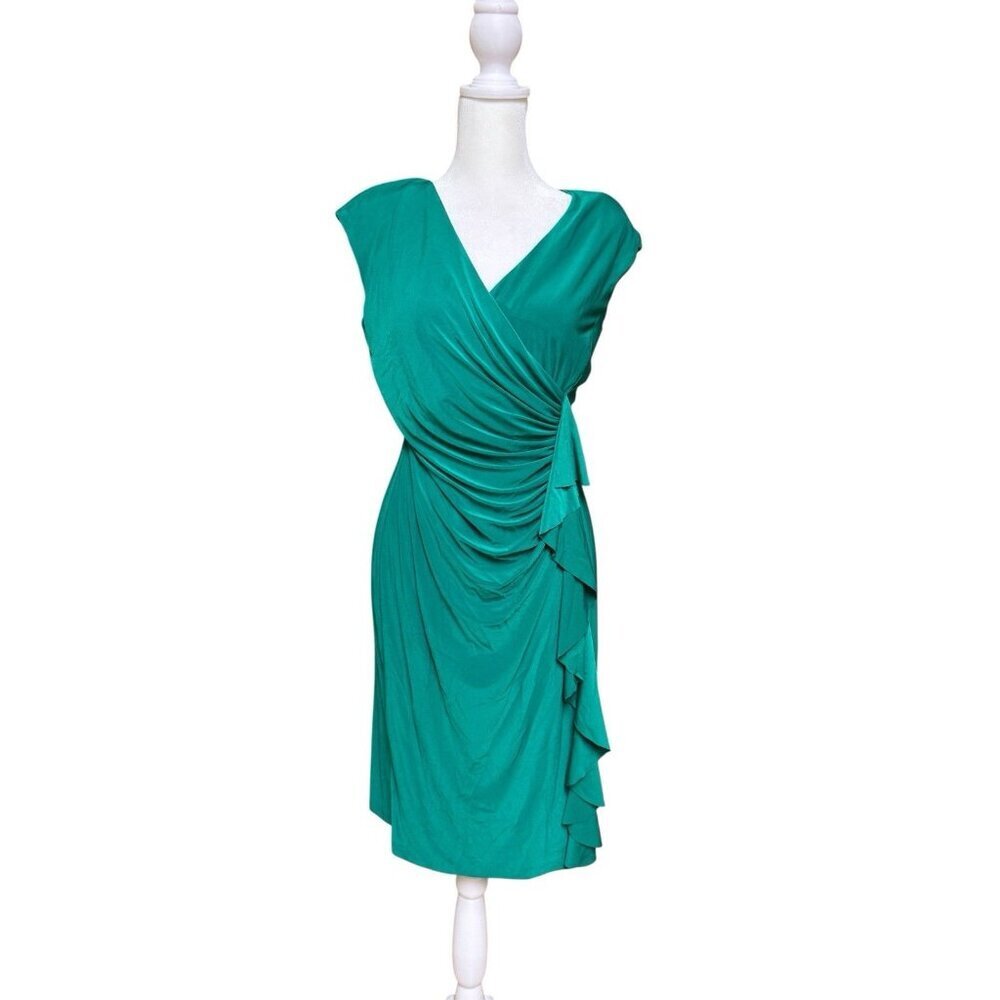 Lauren Ralph Lauren Green Ruched Wrap Dress Size 8 Stretch